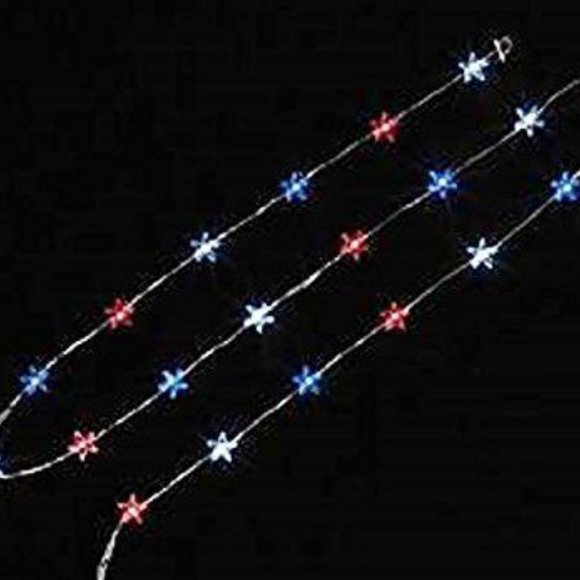 Patriotic Mini Star LED Light Strings Battery Operated Fairy Red White Blue 2 Pk - Picture 2 of 2